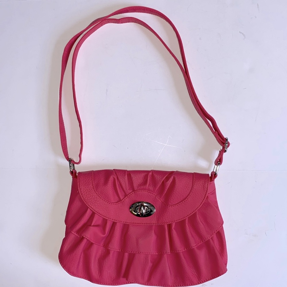 Candies Bright Pink Crossbody Layered Faux Leather Bag